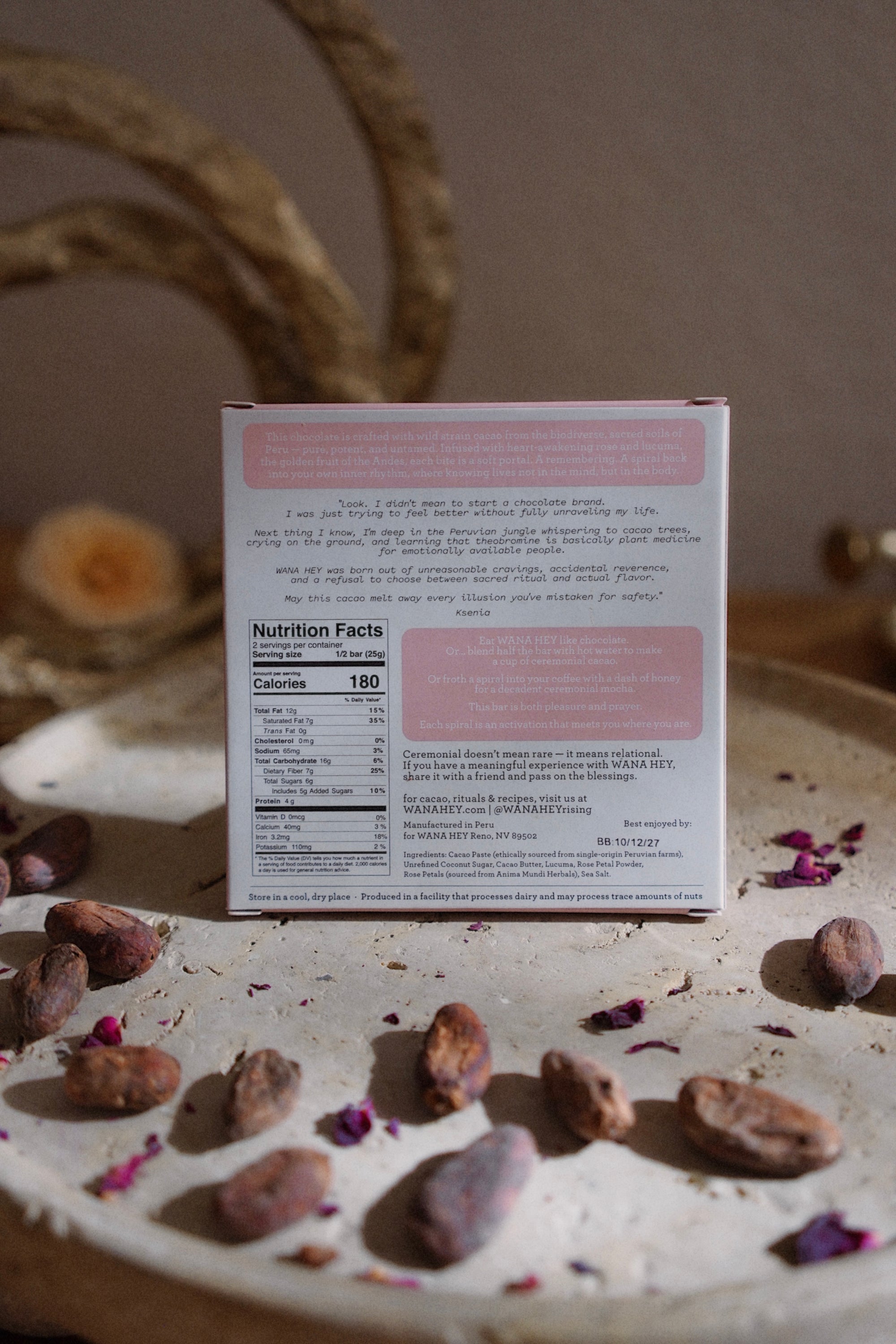 WANA HEY Rose — Piura Origin Spiral Ceremonial Cacao Bar